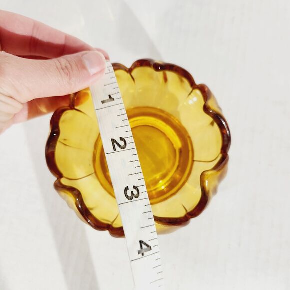 Amber Glass Condiment Jelly Sugar Dish Floral Lotus Bowl Tray Spoon Vtg *Crack - Picture 10 of 12